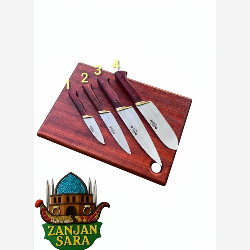 ست آشپزخانه استیل دسته قرمز چوبی