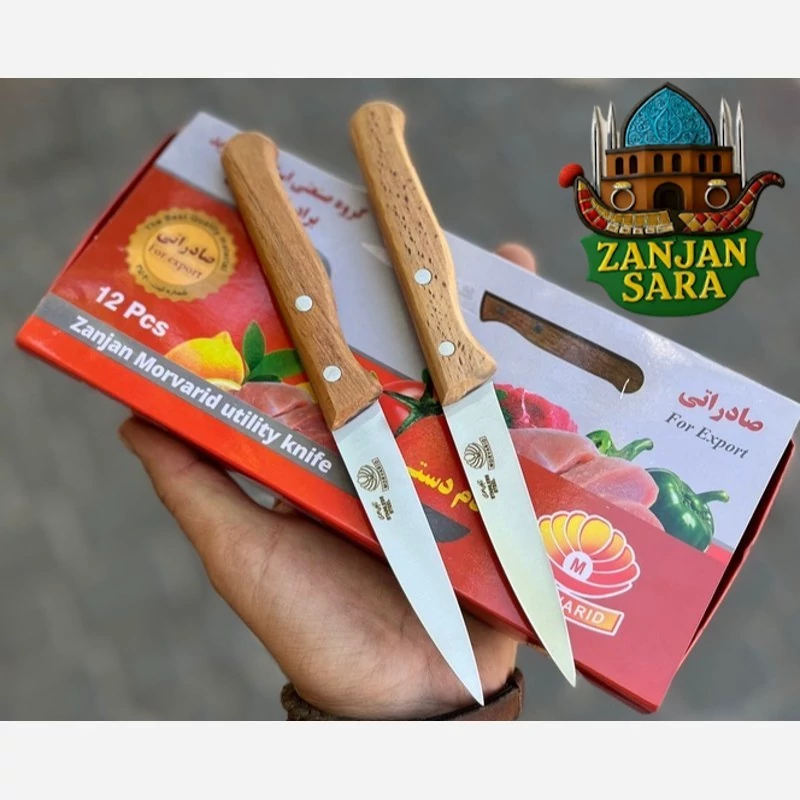 چاقو آشپزی استیل دم دستی دسته چوبی مروارید زنجان