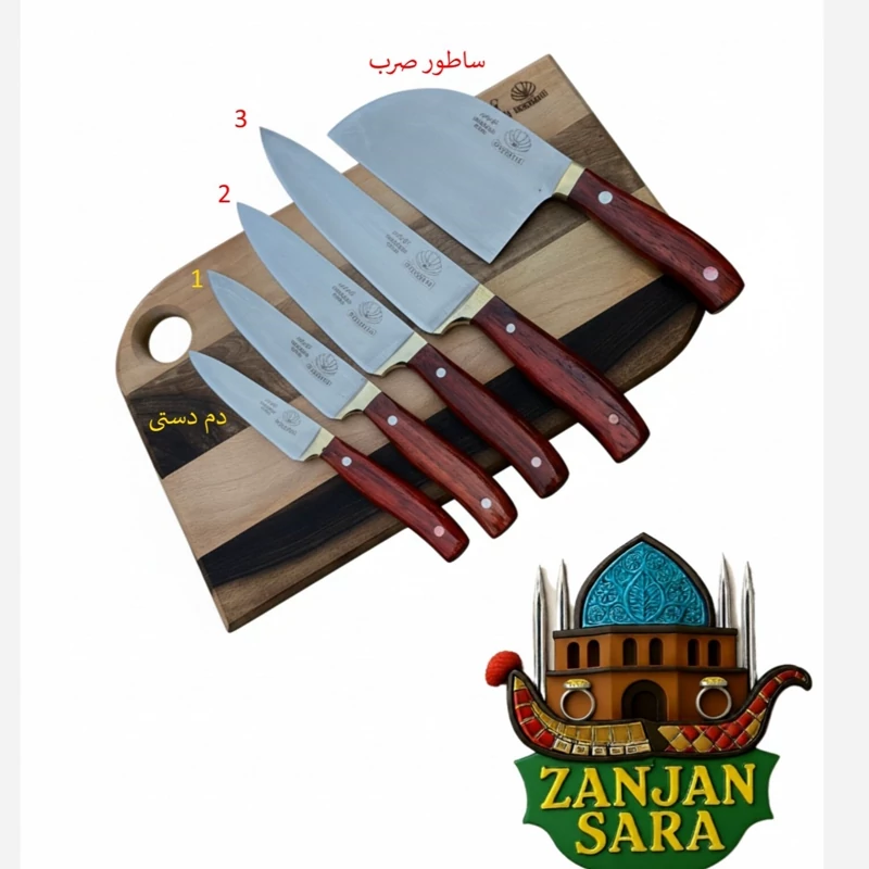 چاقو آشپزی استیل دم دستی دسته پادوک مروارید زنجان