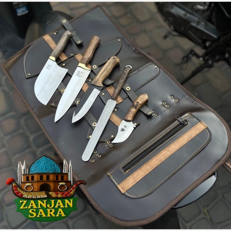 چاقو و مصقل ست طبیعتگردی با کیف زنجان