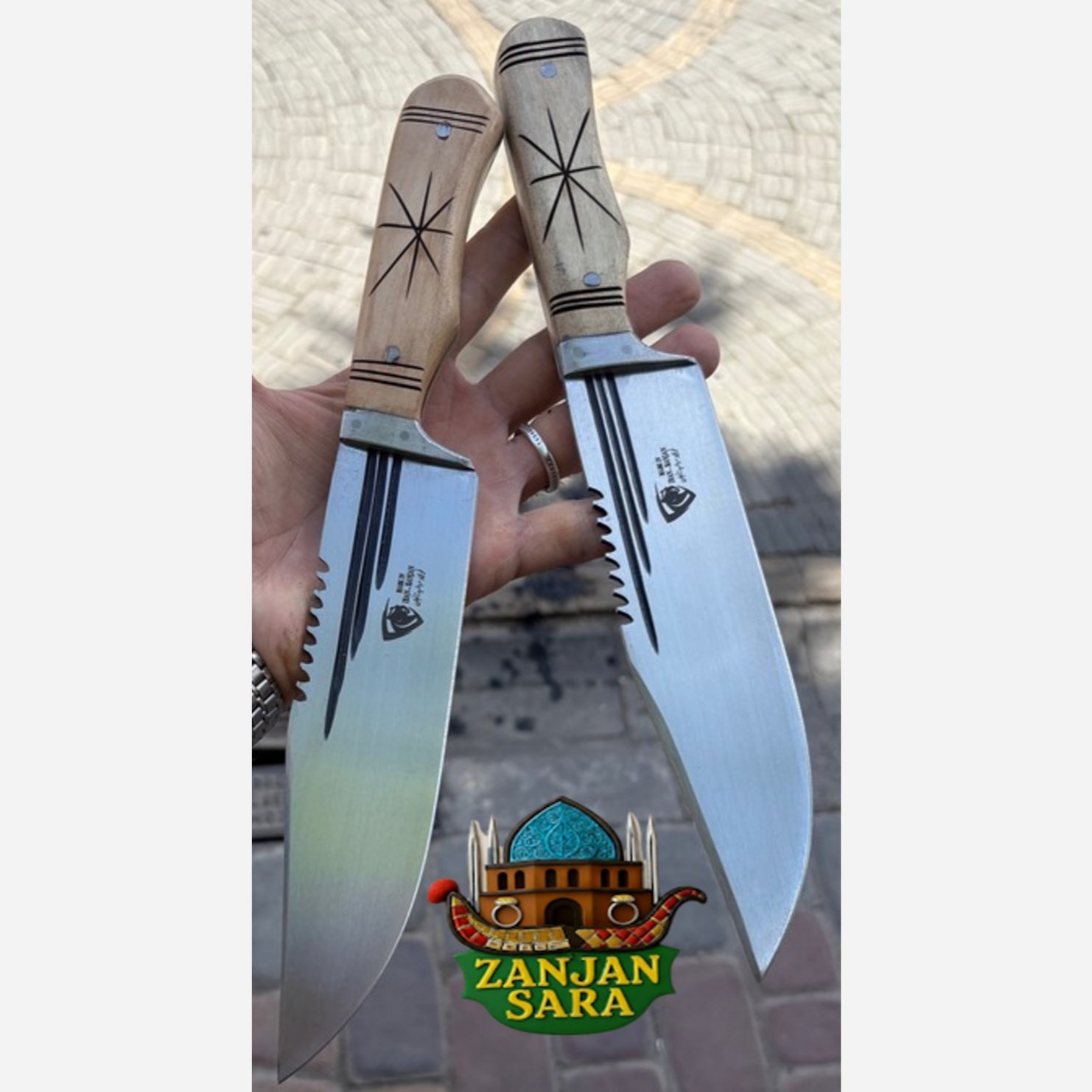 چاقو شکاری فولاد باربند دار مروارید زنجان