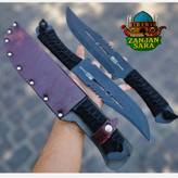 چاقو شکاری فولاد رنگی بنددار و شیاردار زنجان